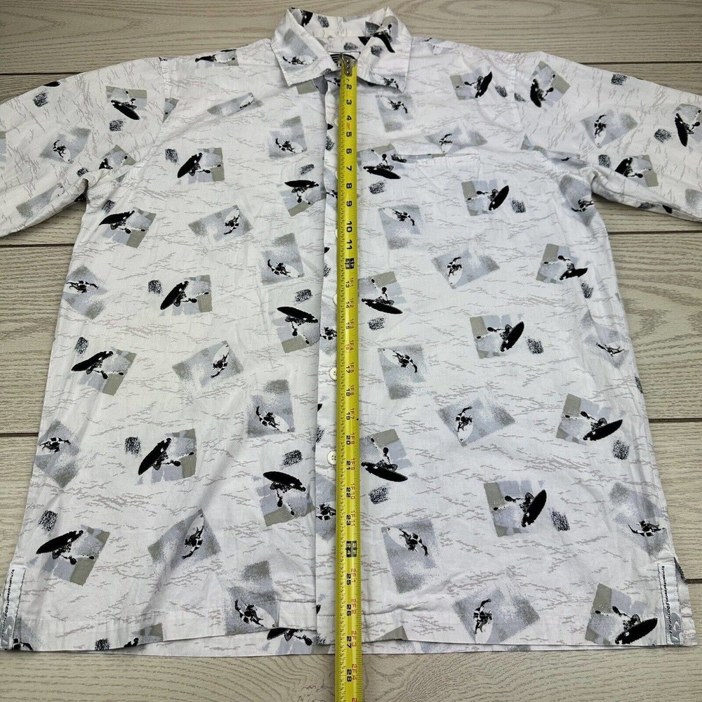 Southpole Surfer Print Cotton‎ Short Sleeve Button Down Shirt White/Blue/Tan M - Picture 5 of 6